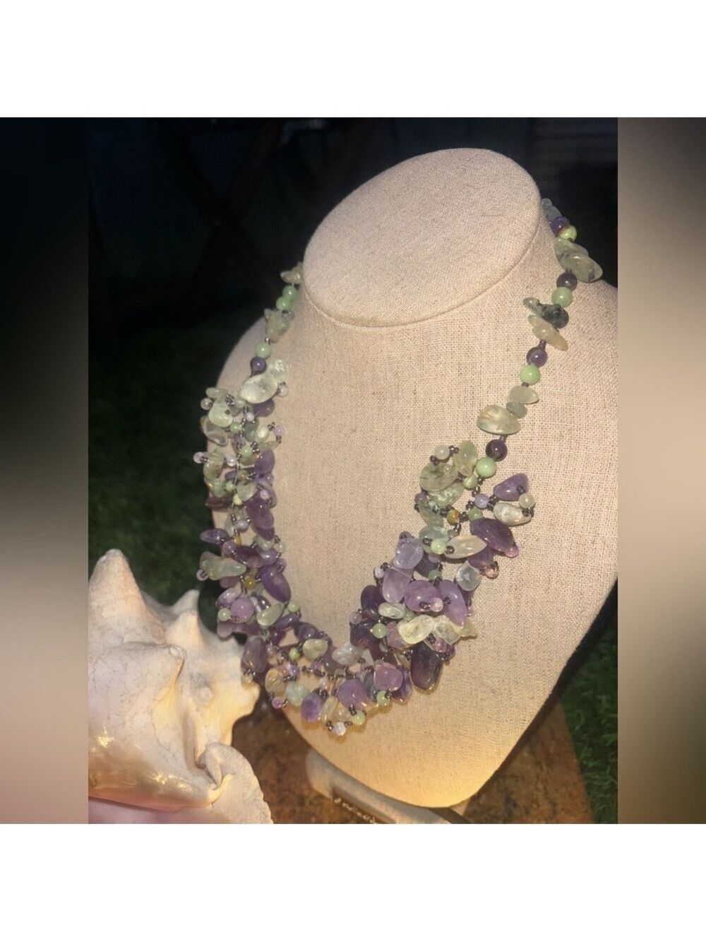GENUINE Stone Purple Amethyst and Green Prehnite Chunky Necklace 18in Women - Picture 9 of 13